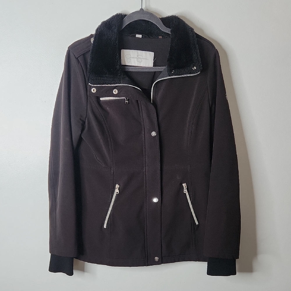 Jessica Simpson Black Softshell Zip Up Mediumweight Jacket Coat Size M